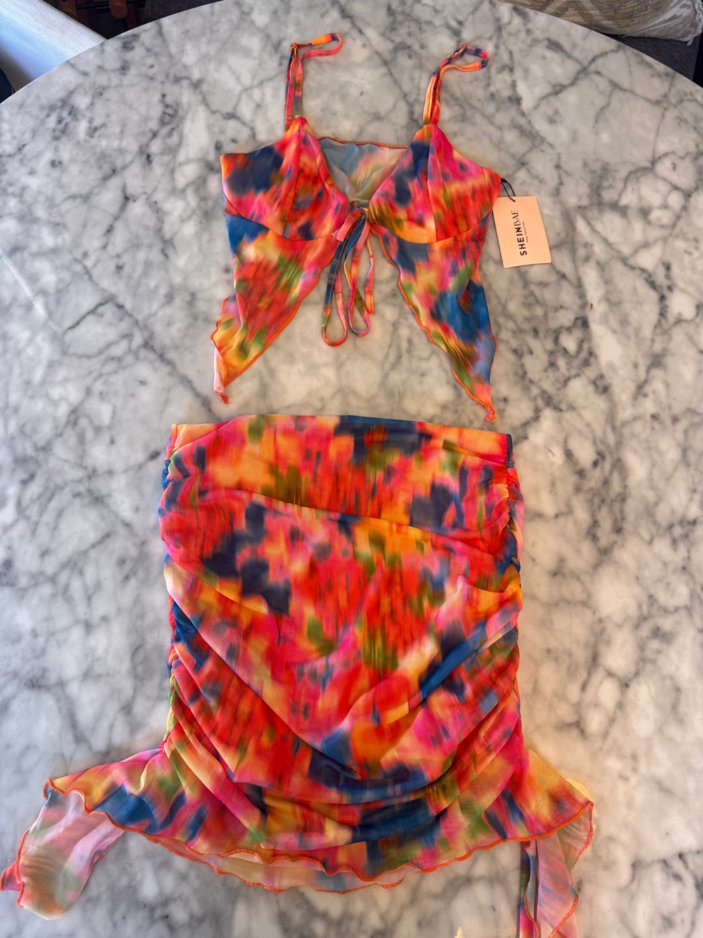 SHEINBAE NWT Multicolor Tie Front Two Piece Skirt Set Medium